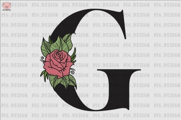 Flower Rose Font G Embroidery Design